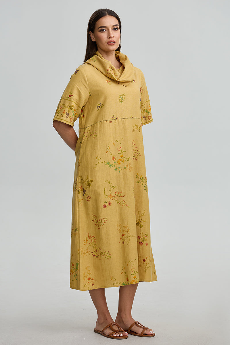 Floral Cowl Neck Midi Dress