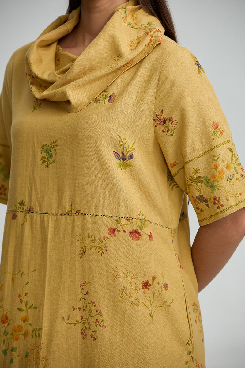 Floral Cowl Neck Midi Dress