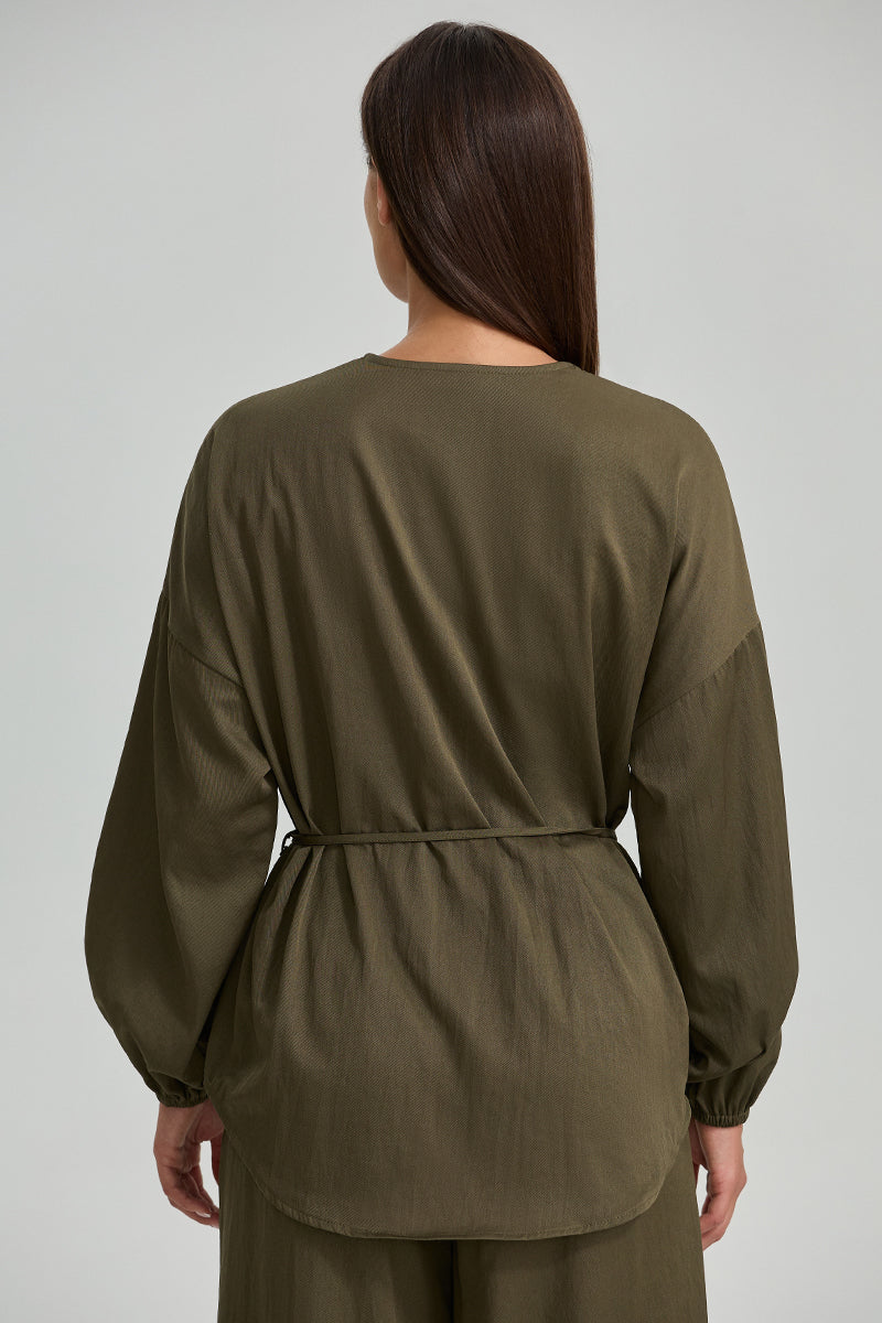 Button Front Tie Waist Top