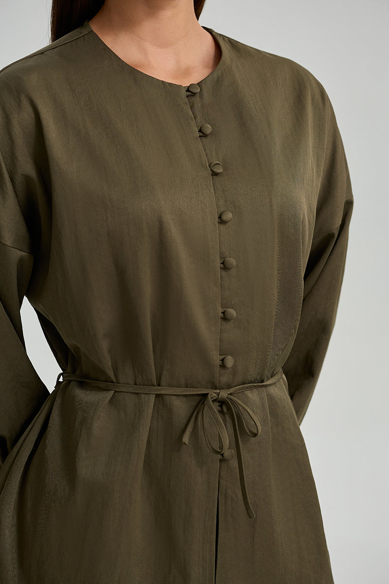Button Front Tie Waist Top