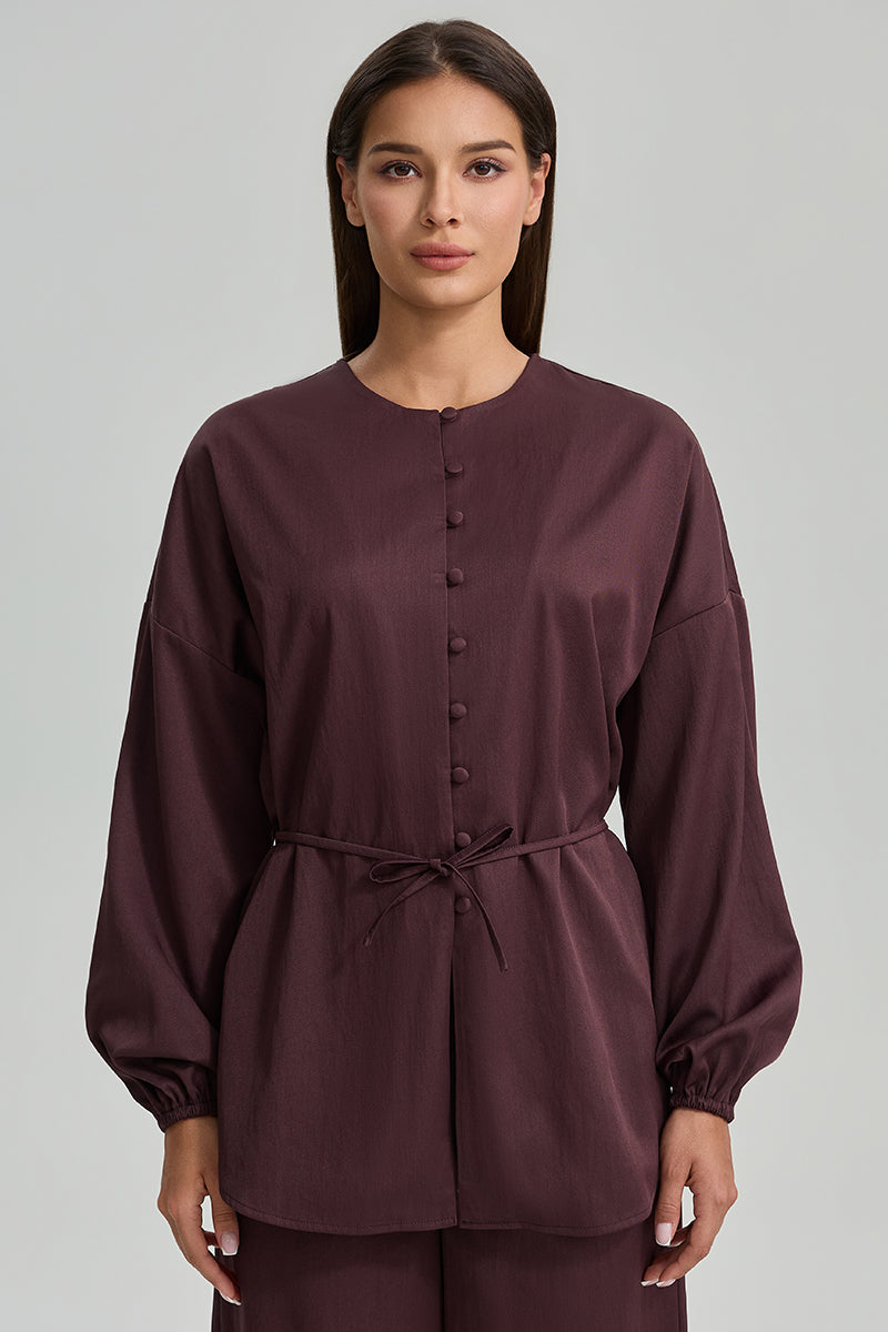 Button Front Tie Waist Top