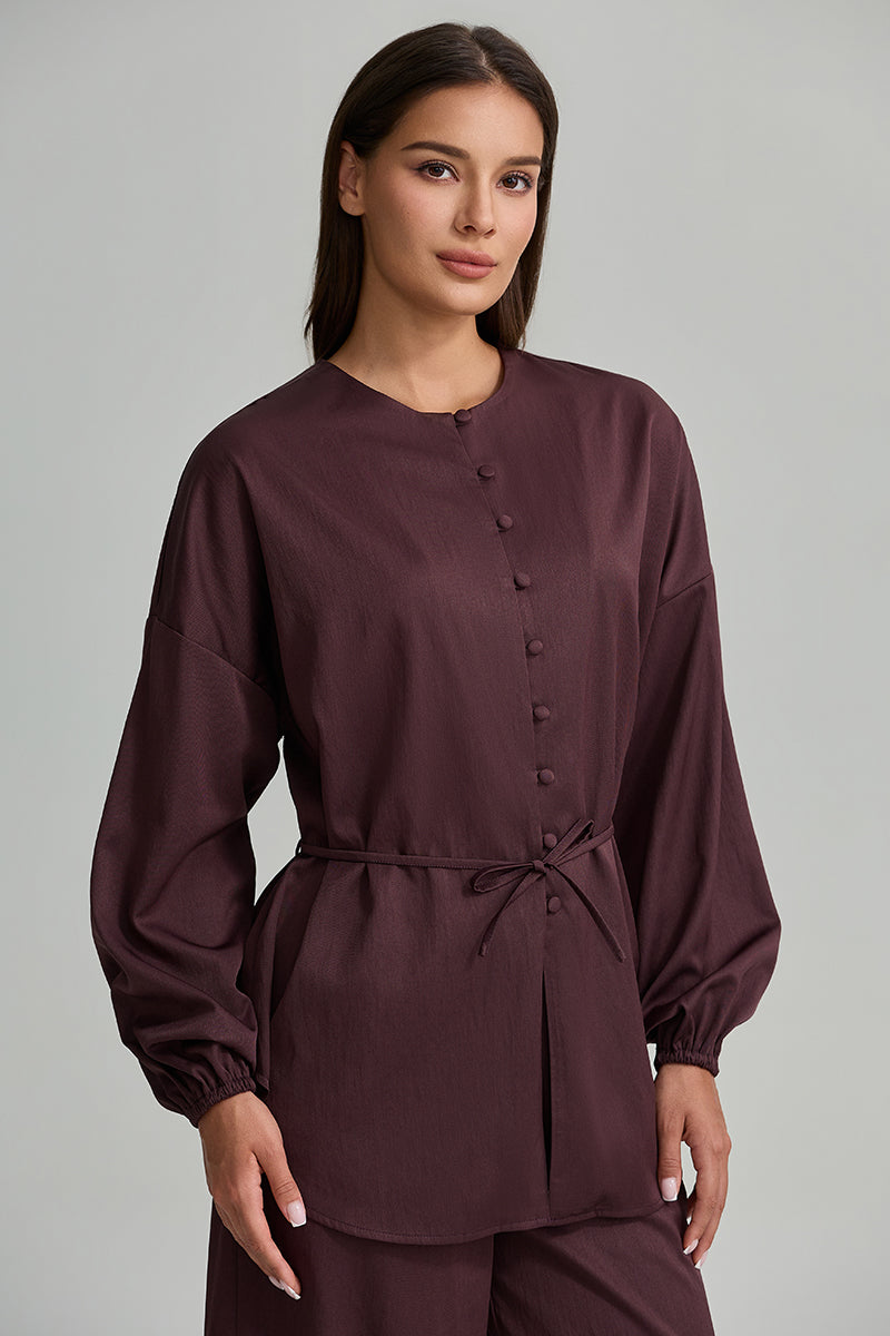 Button Front Tie Waist Top
