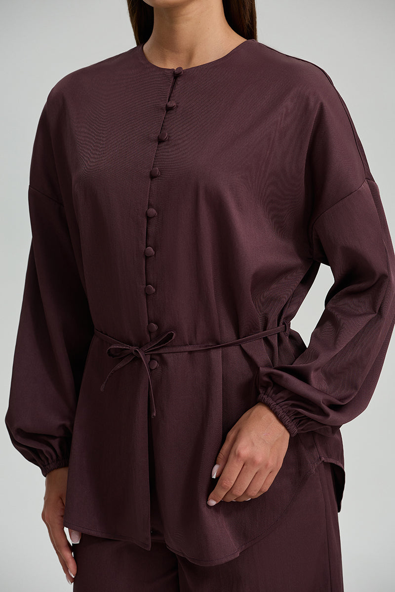 Button Front Tie Waist Top