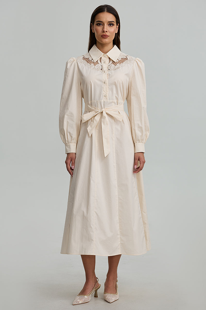 Embroidered Belted Shirt Dress
