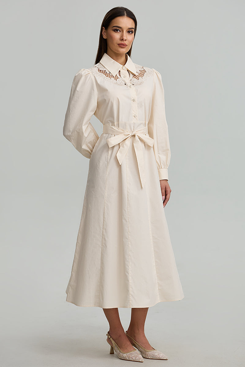 Embroidered Belted Shirt Dress