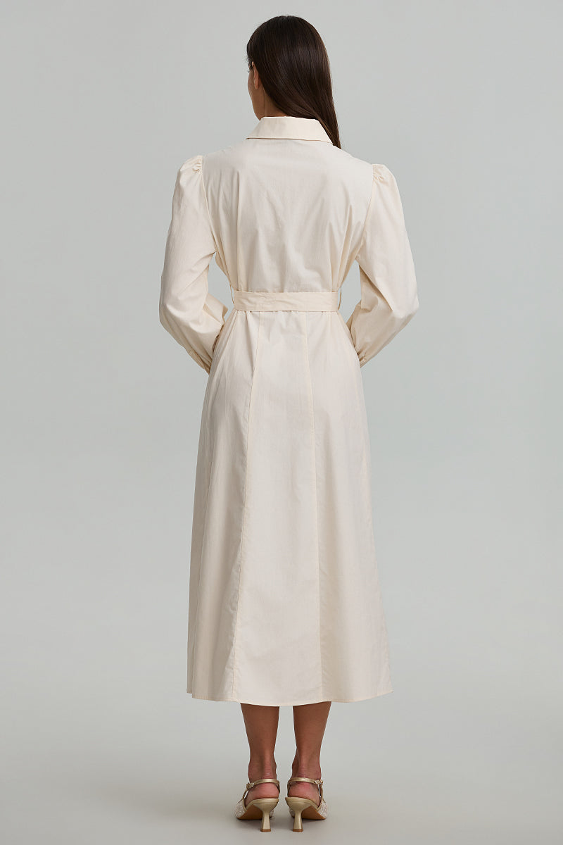 Embroidered Belted Shirt Dress
