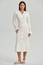 Ribbed Button Front Midi Dress
