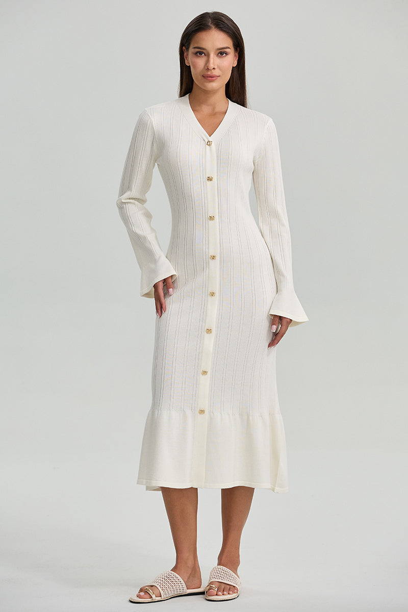 Ribbed Button Front Midi Dress