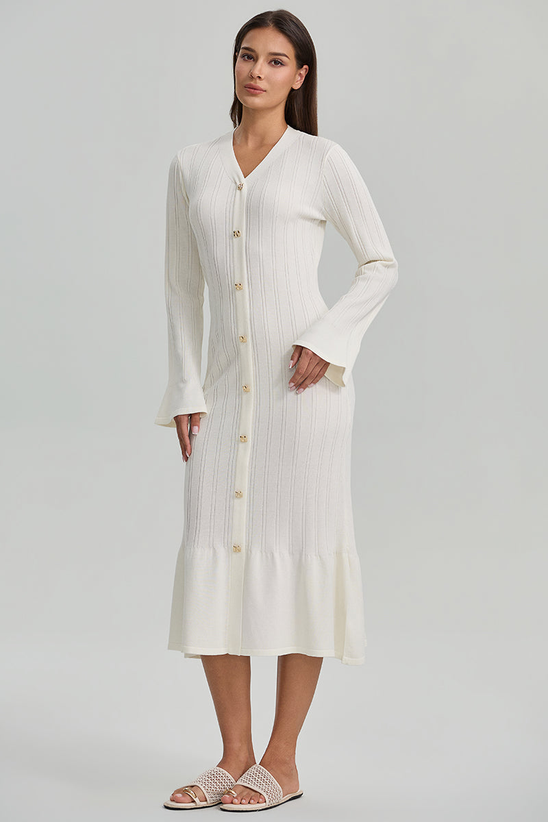 Ribbed Button Front Midi Dress