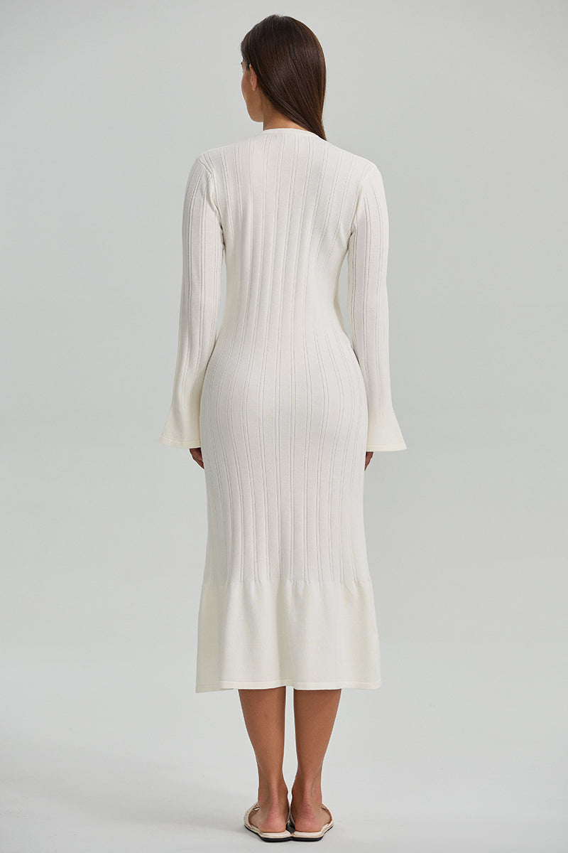 Ribbed Button Front Midi Dress