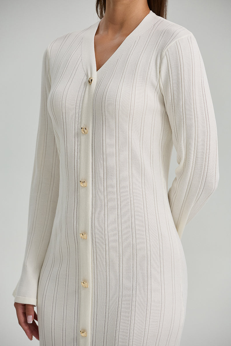Ribbed Button Front Midi Dress