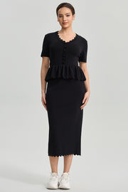 Elegant Knit Peplum Midi Dress