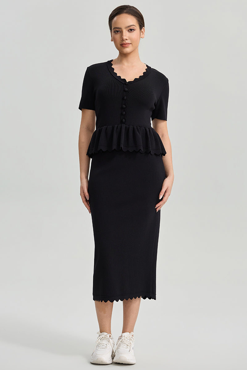 Elegant Knit Peplum Midi Dress