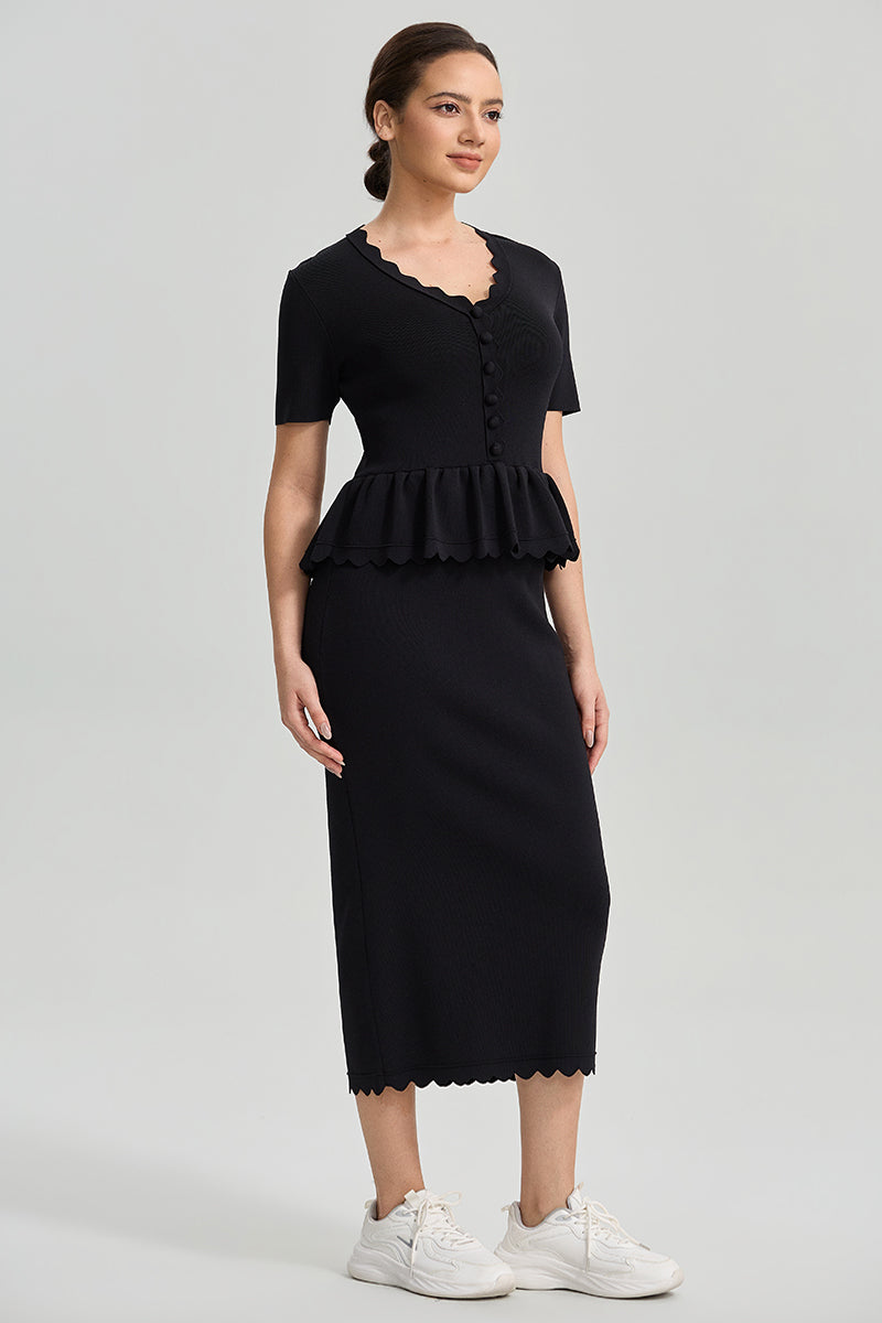 Elegant Knit Peplum Midi Dress