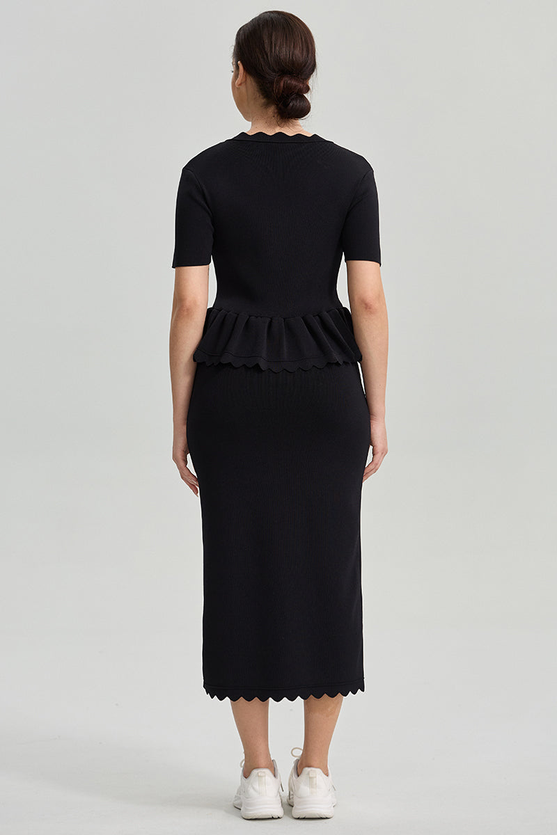 Elegant Knit Peplum Midi Dress