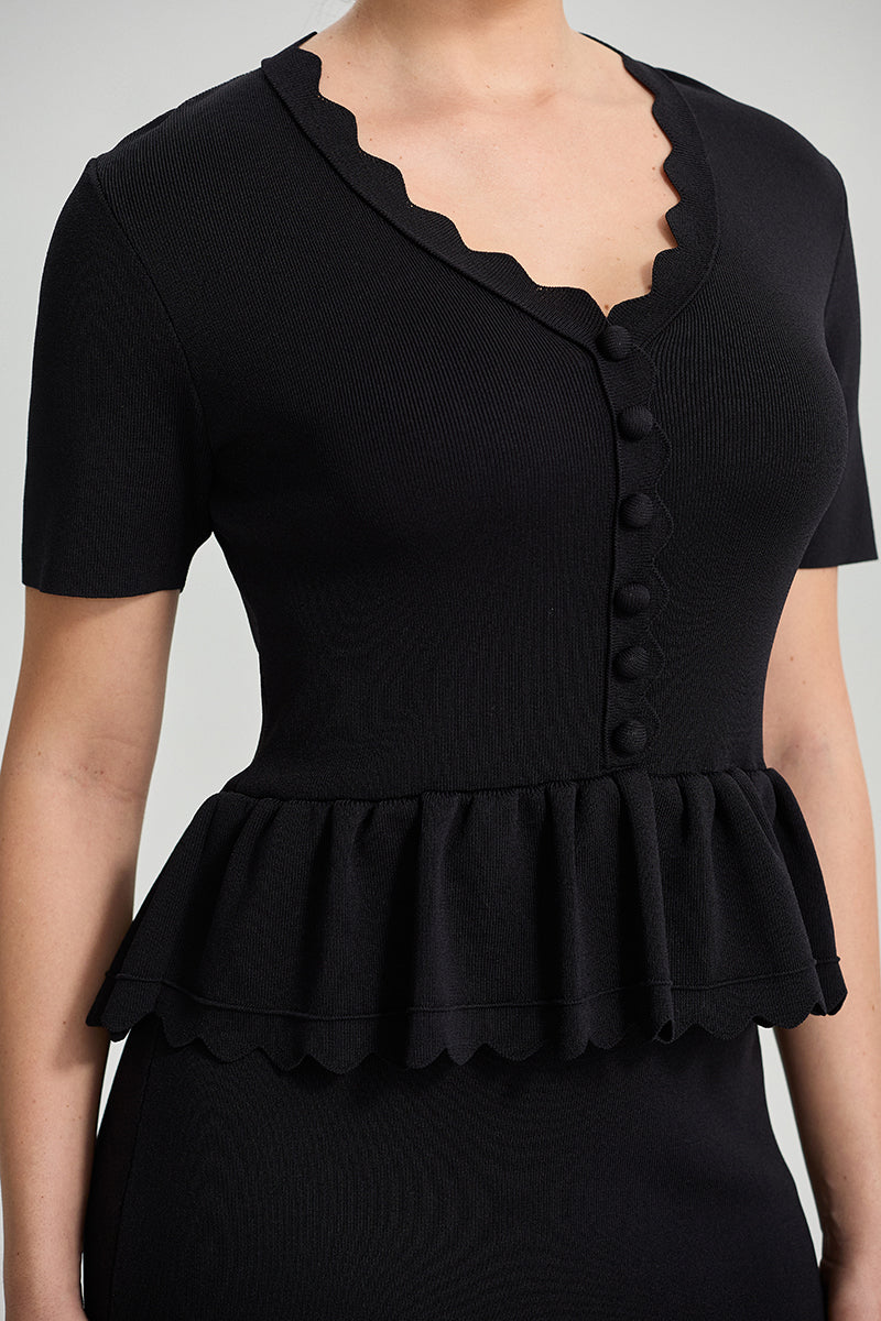 Elegant Knit Peplum Midi Dress