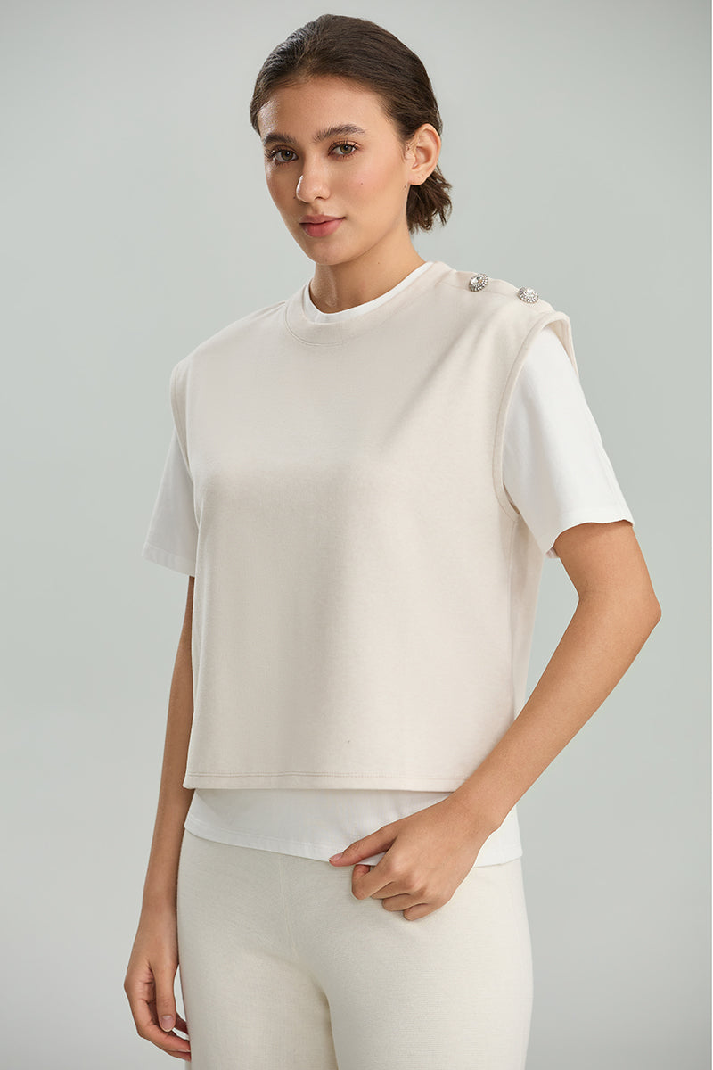 Layered Top with Embellished Shoulders