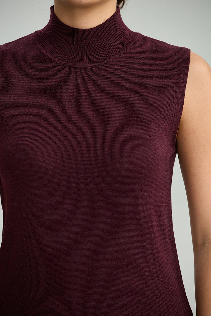 Sleeveless Mock-Neck Knit Top