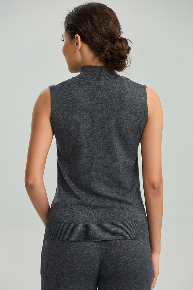 Sleeveless Mock-Neck Knit Top