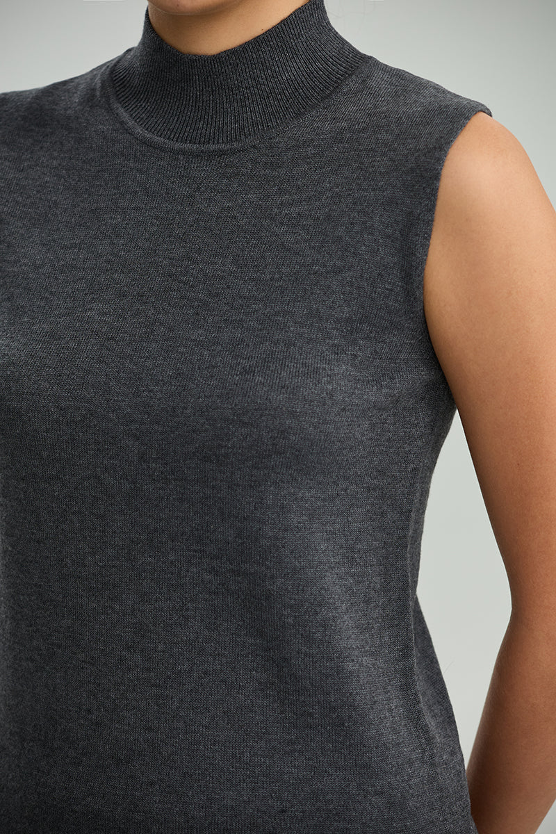 Sleeveless Mock-Neck Knit Top