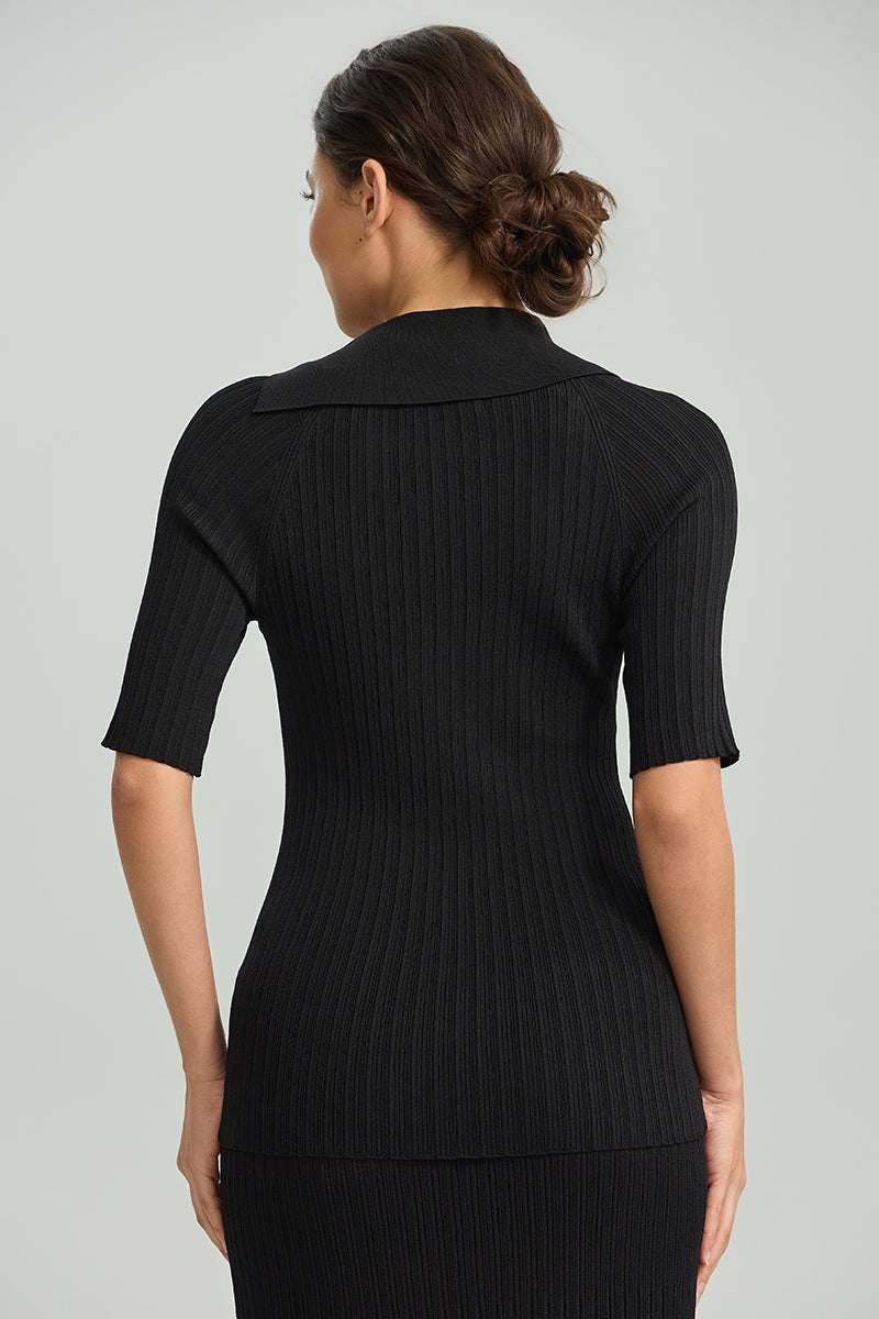 Ribbed Collared Knit Top