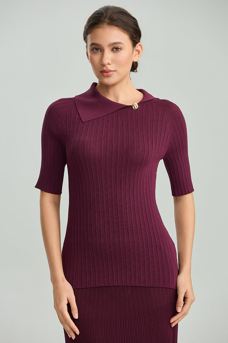 Ribbed Collared Knit Top