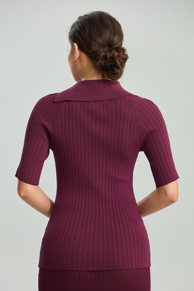 Ribbed Collared Knit Top