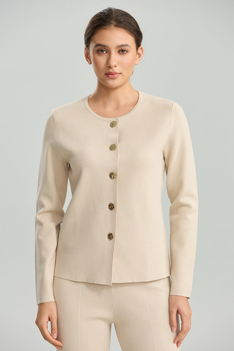 Button-Front Knit Jacket
