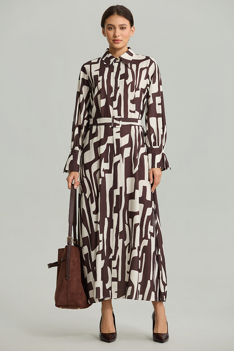 Printed Long-Sleeve Maxi Dress