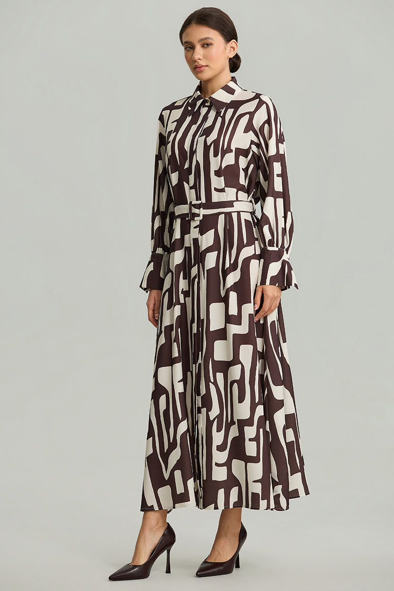 Printed Long-Sleeve Maxi Dress