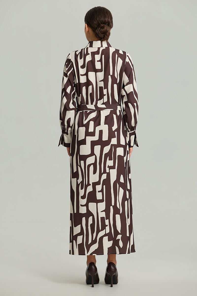 Printed Long-Sleeve Maxi Dress