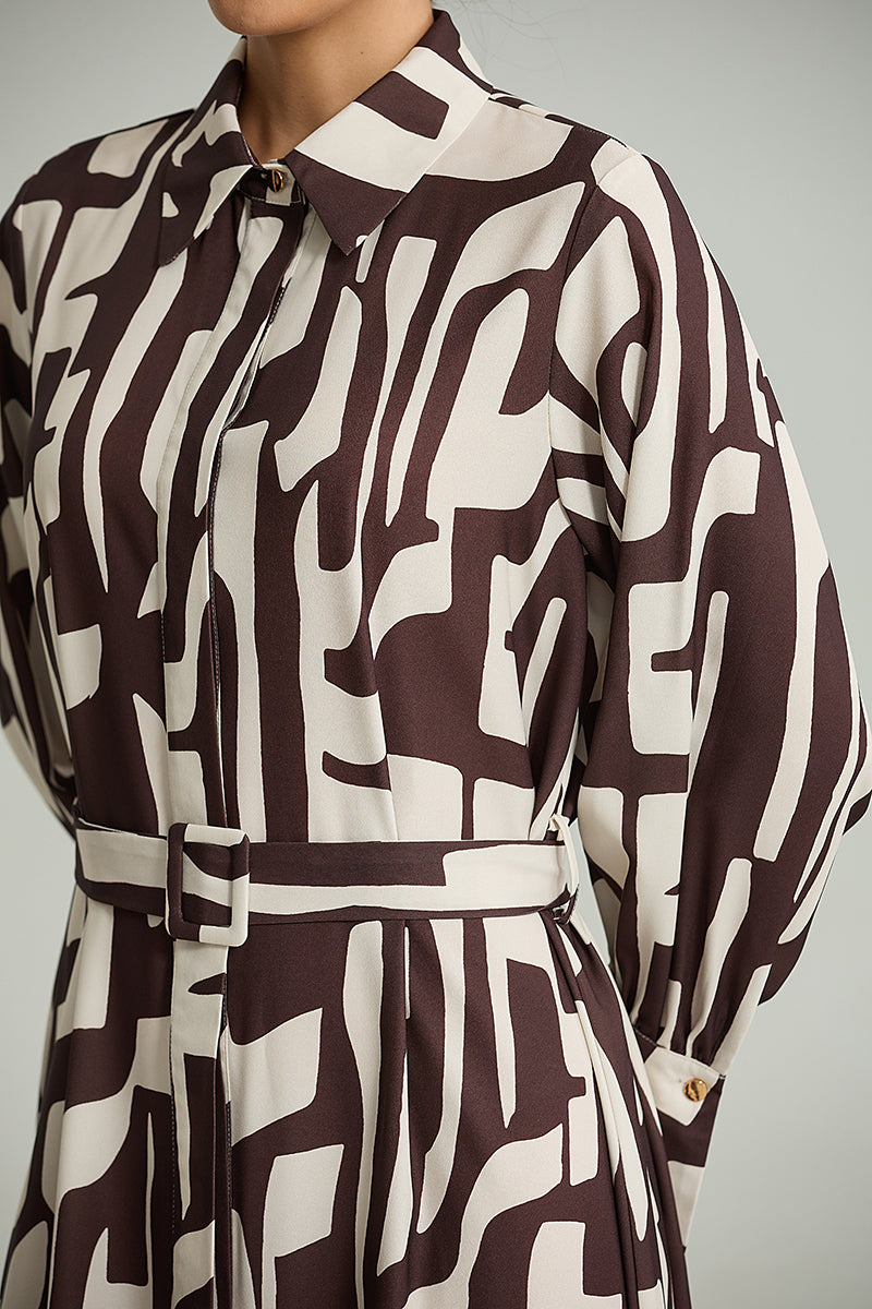 Printed Long-Sleeve Maxi Dress