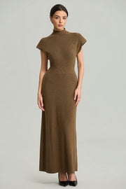 Fitted Short-Sleeve Knit Maxi Dress