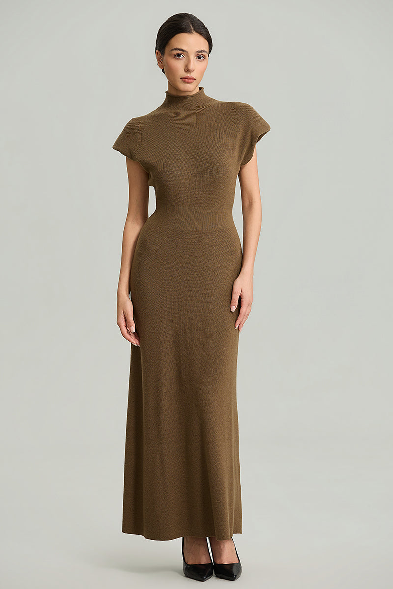Fitted Short-Sleeve Knit Maxi Dress