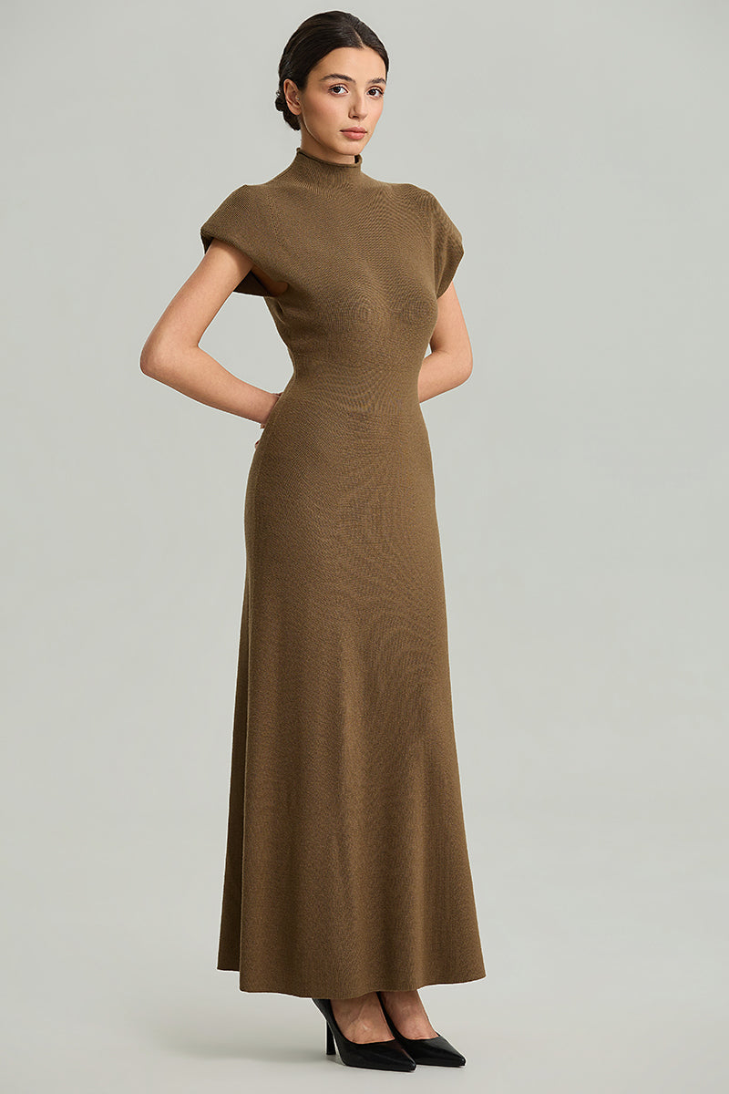 Fitted Short-Sleeve Knit Maxi Dress