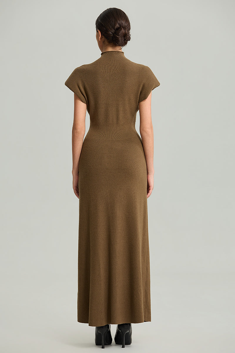 Fitted Short-Sleeve Knit Maxi Dress