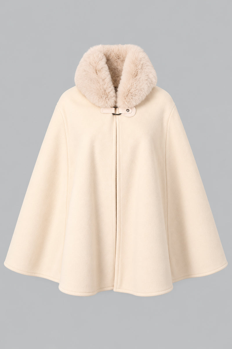 Flowing Winter Cape with Plush Fur Collar