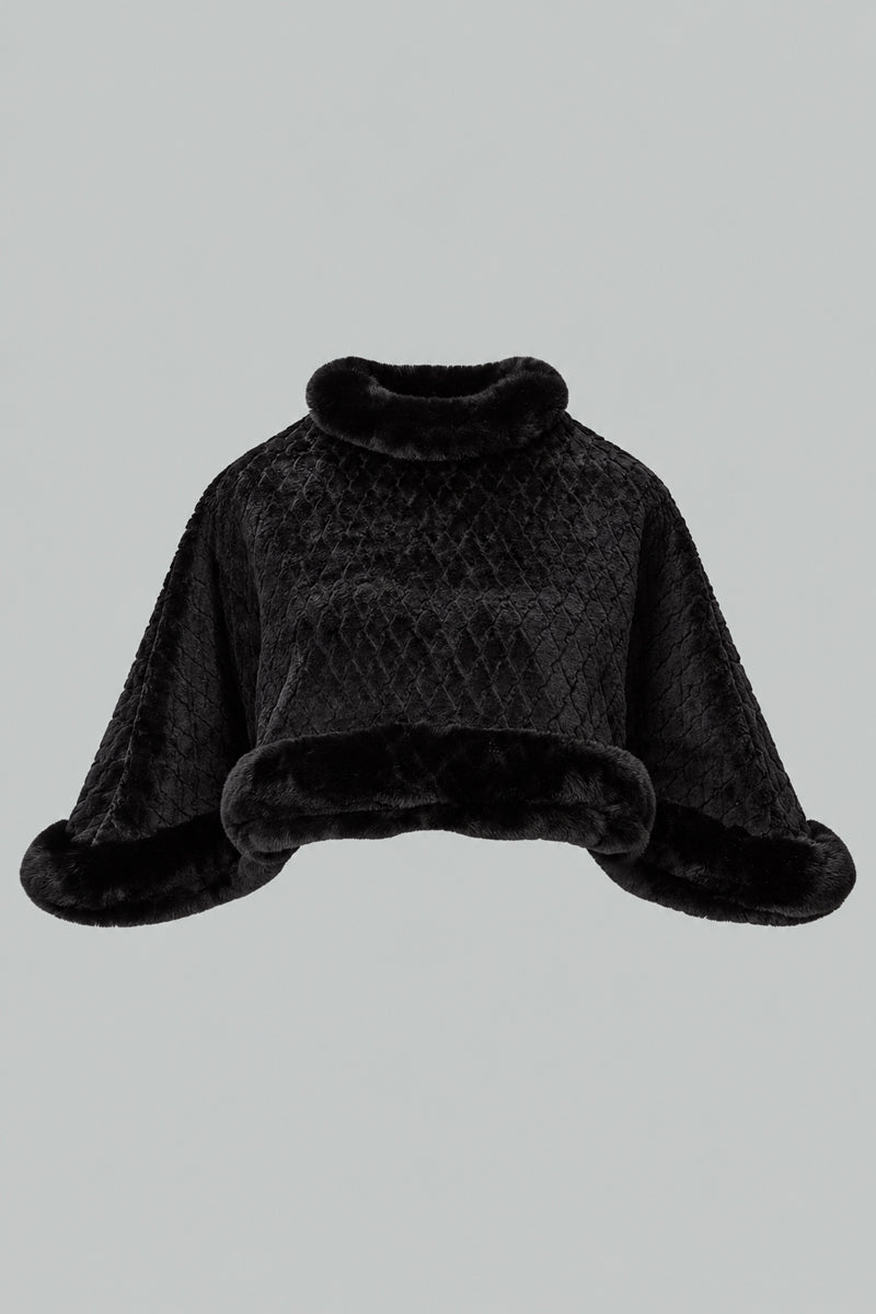 Knitted Poncho with Faux Fur Trim