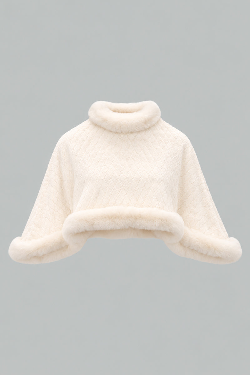 Knitted Poncho with Faux Fur Trim