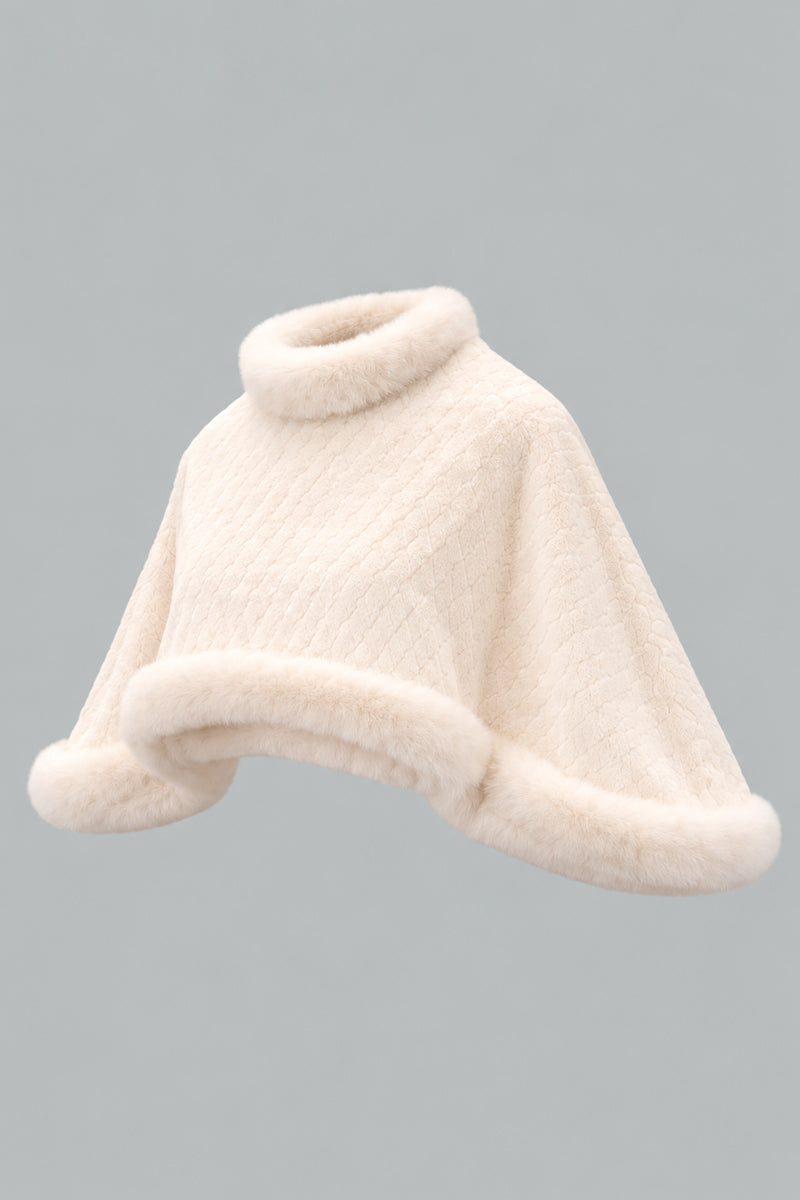 Knitted Poncho with Faux Fur Trim