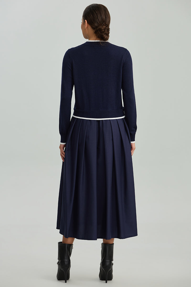 Contrast-Band Knit Midi Dress