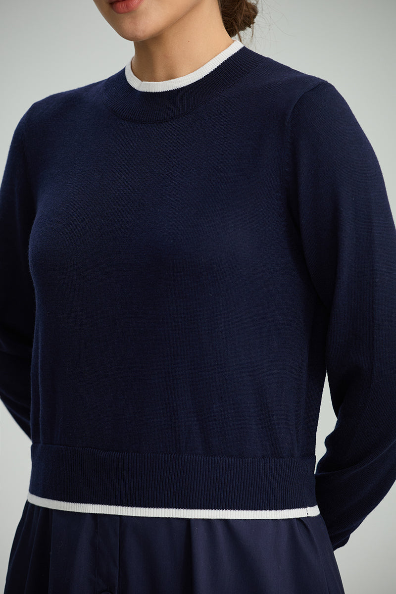 Contrast-Band Knit Midi Dress