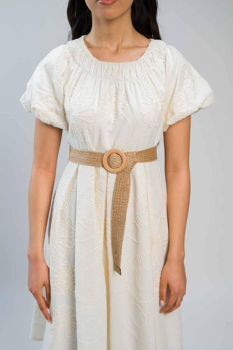 فستان ميدي بتطريز بارز