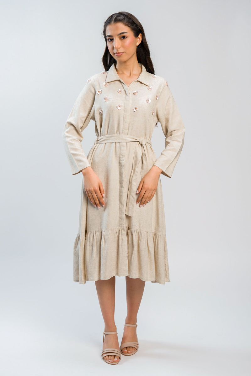 فستان ميدي بقصة قميص مع حزام