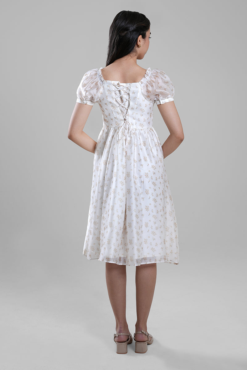 Midi Dress with Puff Sleeves