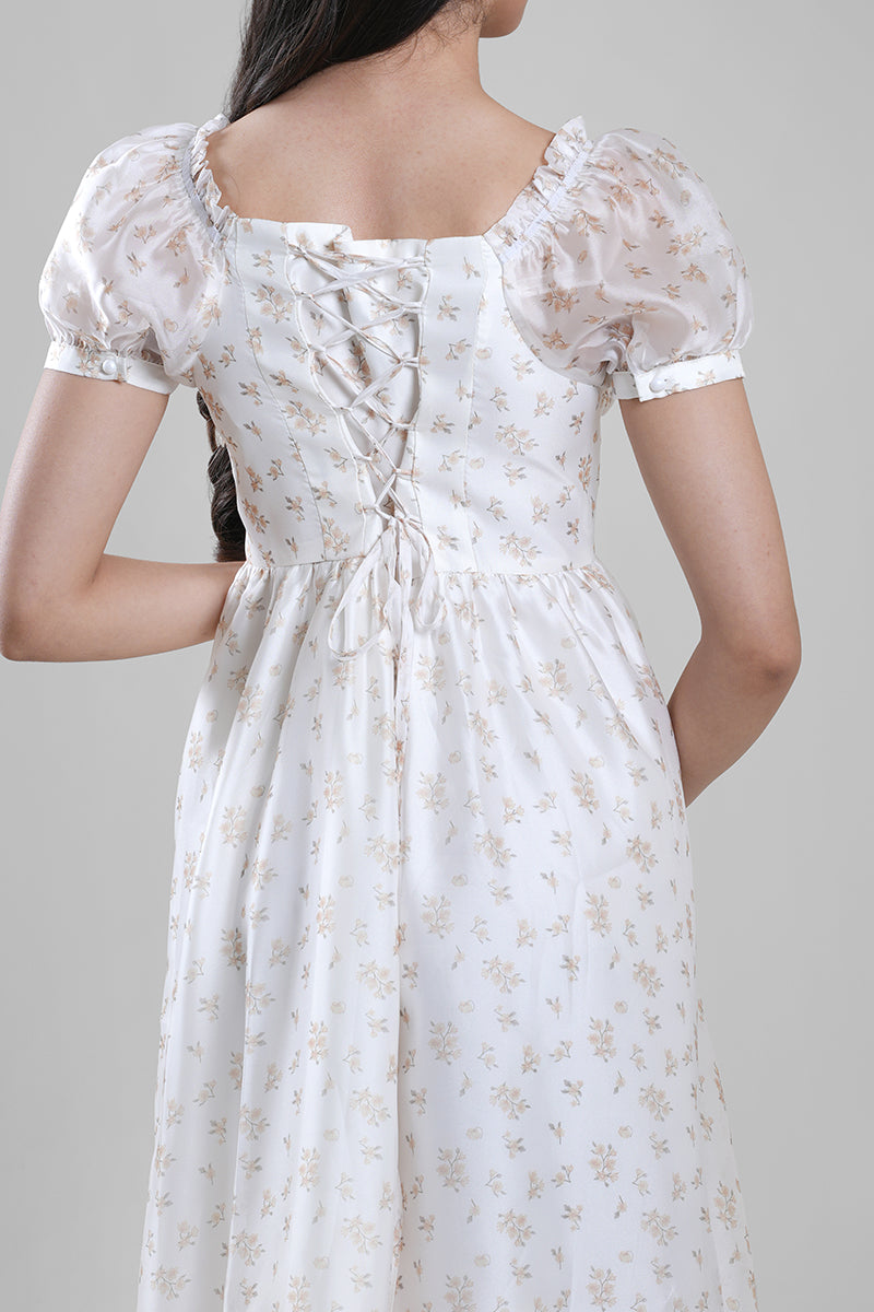 فستان ميدي بأكمام قصيرة منفوشة