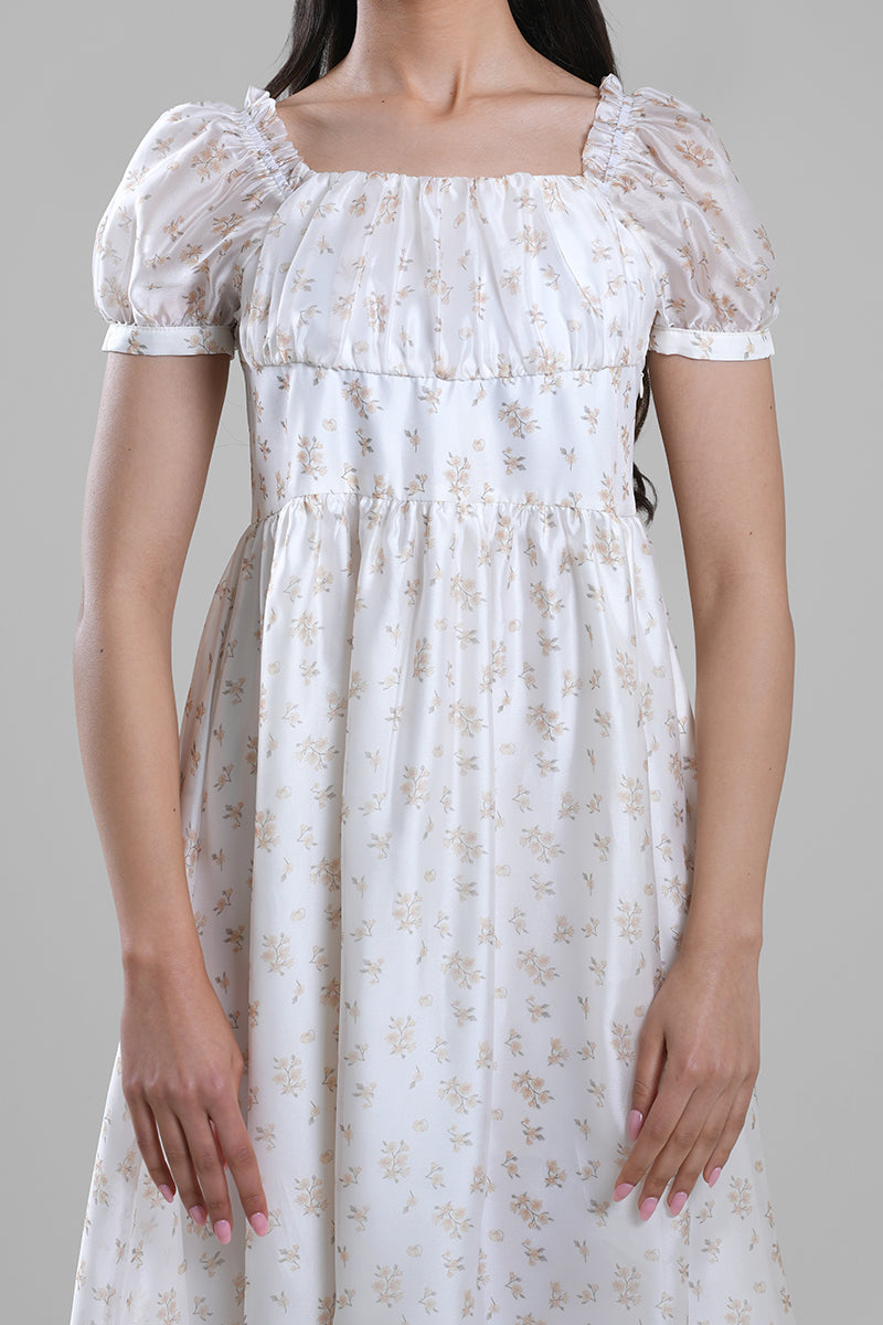 فستان ميدي بأكمام قصيرة منفوشة