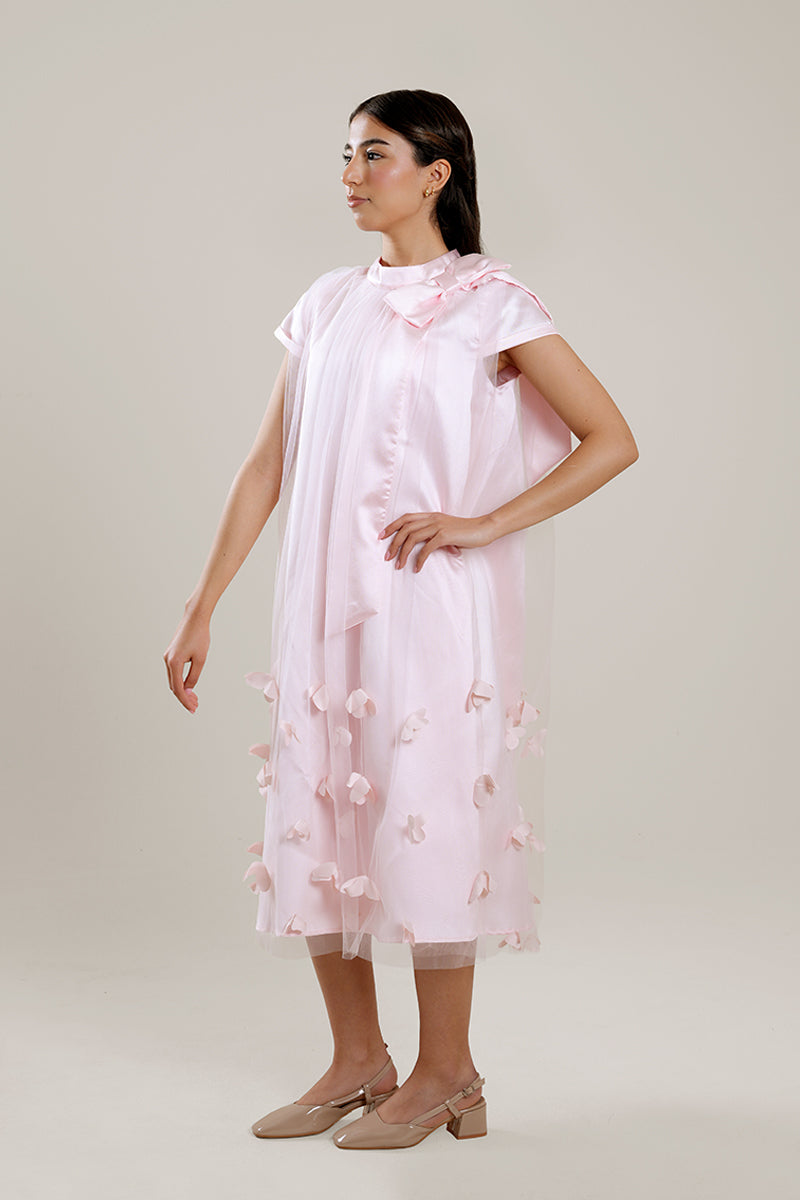 فستان ميدي بطبقة شفافة