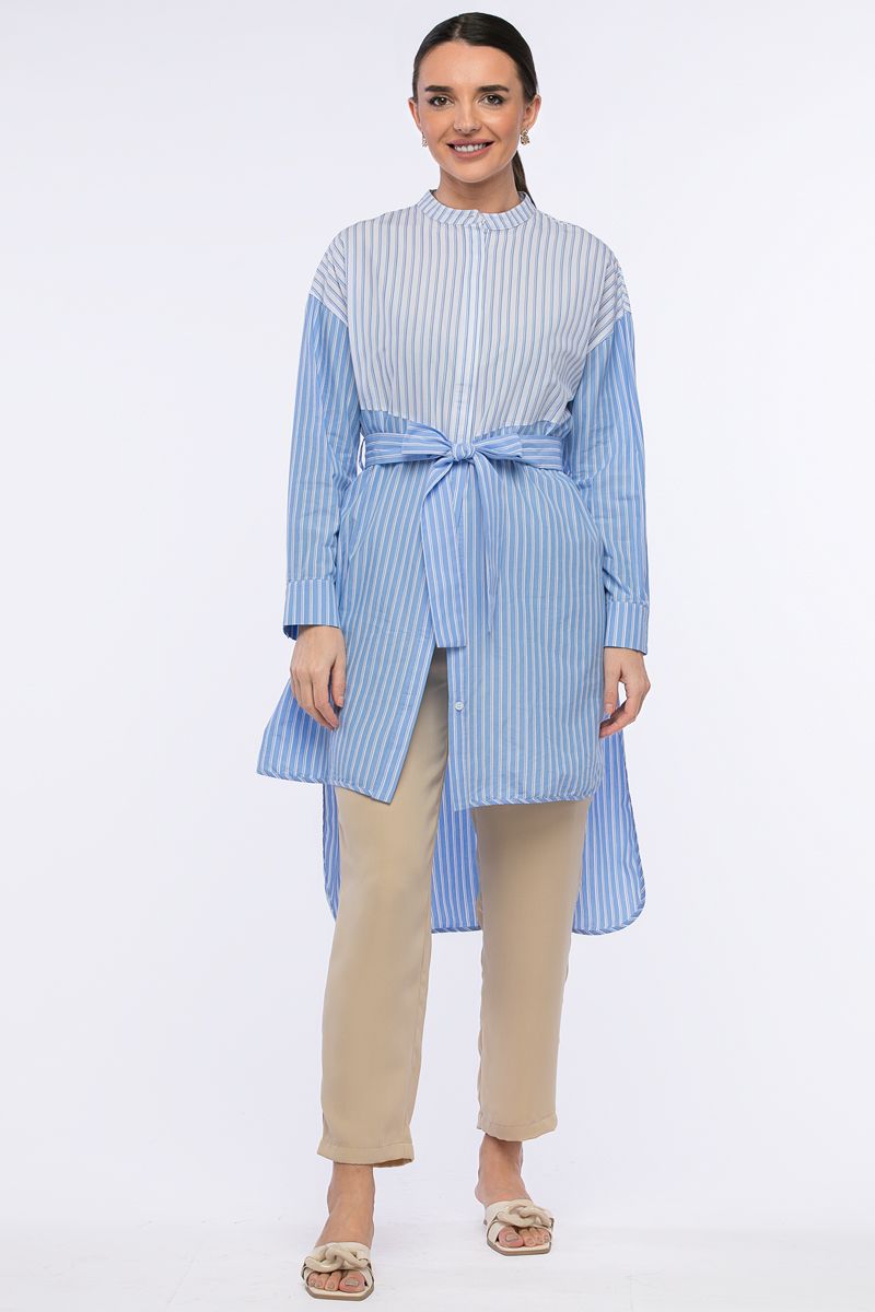 قميص مخطط غير متماثل الطول