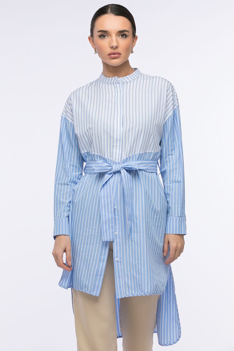 قميص مخطط غير متماثل الطول